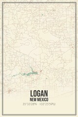 Retro US city map of Logan, New Mexico. Vintage street map.