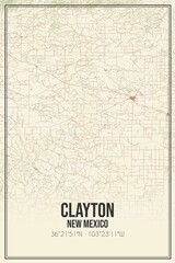 Retro US city map of Clayton, New Mexico. Vintage street map.