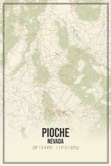 Retro US city map of Pioche, Nevada. Vintage street map.