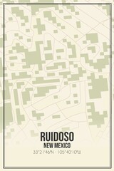 Retro US city map of Ruidoso, New Mexico. Vintage street map.