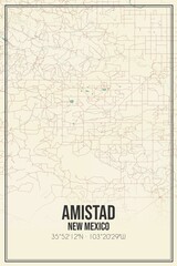 Retro US city map of Amistad, New Mexico. Vintage street map.