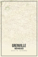 Retro US city map of Grenville, New Mexico. Vintage street map.