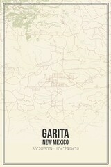 Retro US city map of Garita, New Mexico. Vintage street map.