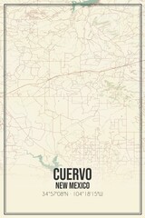Retro US city map of Cuervo, New Mexico. Vintage street map.