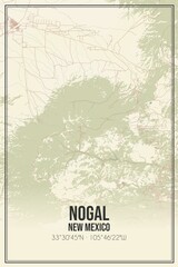 Retro US city map of Nogal, New Mexico. Vintage street map.