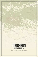 Retro US city map of Timberon, New Mexico. Vintage street map.