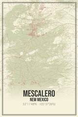 Retro US city map of Mescalero, New Mexico. Vintage street map.