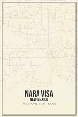 Retro US city map of Nara Visa, New Mexico. Vintage street map.