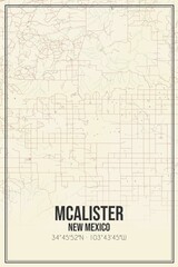 Retro US city map of Mcalister, New Mexico. Vintage street map.