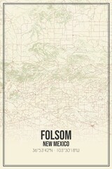 Retro US city map of Folsom, New Mexico. Vintage street map.