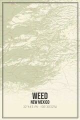 Retro US city map of Weed, New Mexico. Vintage street map.