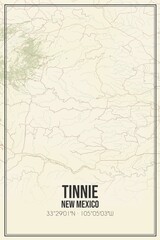 Retro US city map of Tinnie, New Mexico. Vintage street map.