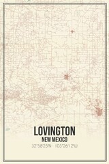 Retro US city map of Lovington, New Mexico. Vintage street map.