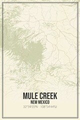 Retro US city map of Mule Creek, New Mexico. Vintage street map.