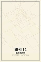 Retro US city map of Mesilla, New Mexico. Vintage street map.