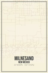 Retro US city map of Milnesand, New Mexico. Vintage street map.