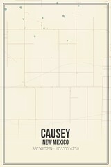 Retro US city map of Causey, New Mexico. Vintage street map.