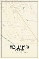Retro US city map of Mesilla Park, New Mexico. Vintage street map.