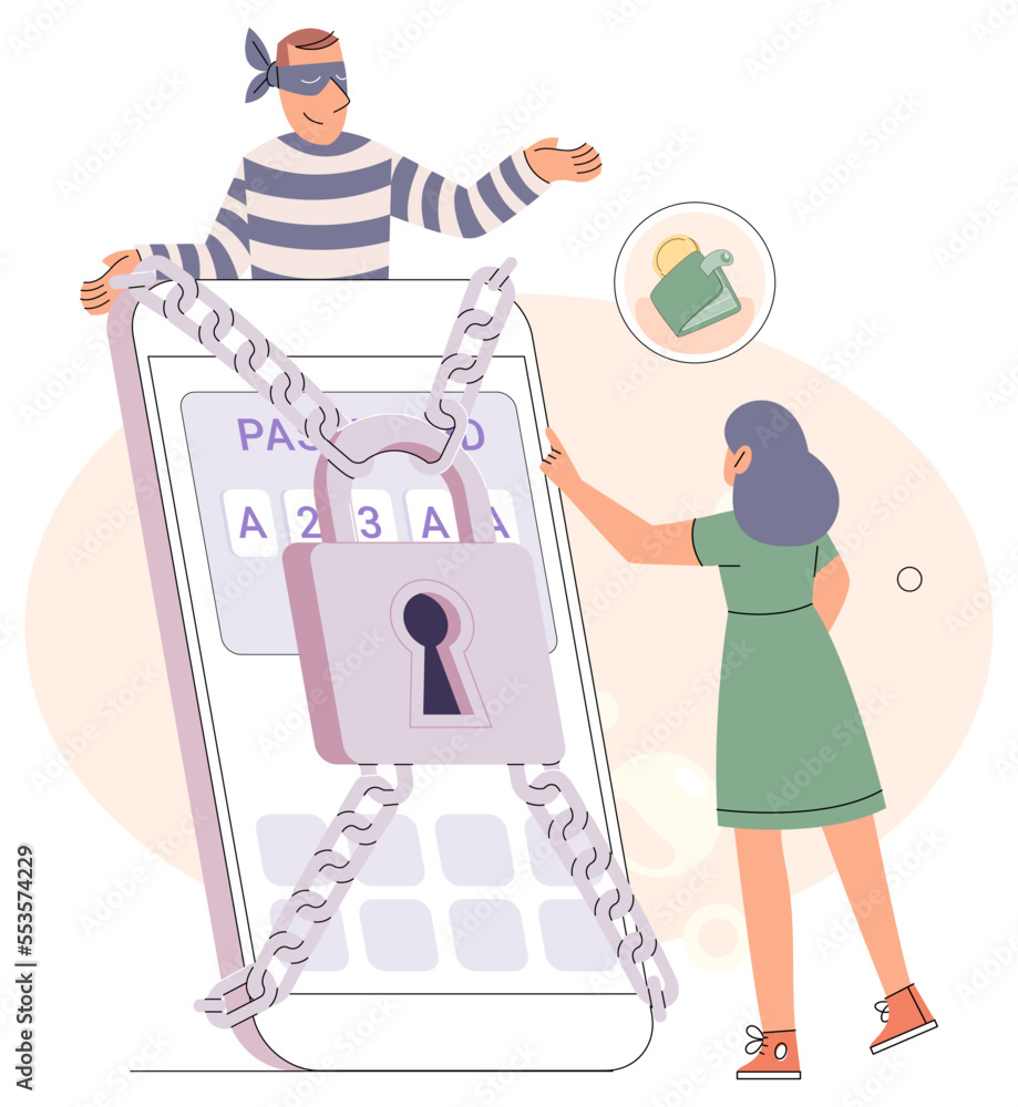 Poster hacker identity theft, internet fraud concept. crime, spam, spyware that unlocks computer and phone 