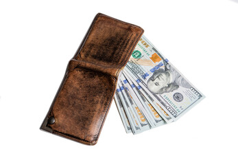 wallet with money isolated on white background. concept of finance. photo of finance money