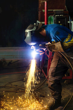 Structural steel skid fabrication using a MIG welder; Innisfail, Alberta, Canada