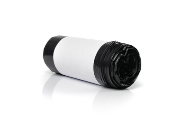 Garbage Bag Roll Isolated. Trash Package, New Rolled Plastic Bin Bags, Black Polyethylene Waste Container