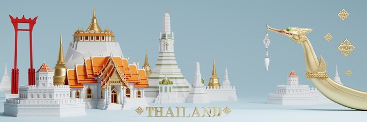 3d The iconic of thailand travel concept the most beautiful places to visit in thailand in 3d illustration, thai architecture and tradition heritage.   © Siam Vector