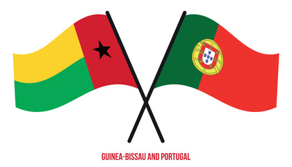 Guinea-Bissau and Portugal Flags Crossed And Waving Flat Style. Official Proportion. Correct Colors.