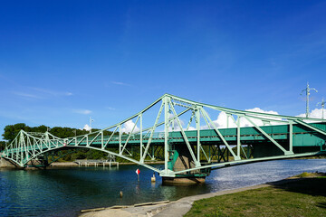 Historical rotatable riveted steel construction car bridge, landmark in Liepaja, Latvia