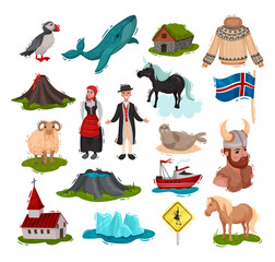 Iceland Symbols and Traditional Scandinavian Country Attribute Big Vector Set