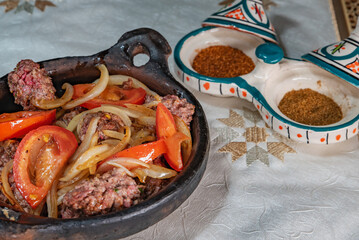 Moroccan beef kefta meatballs with vegetables