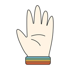 Victory hand gesture. Hand with hippie bracelet. Style outline, 70s. Trending vector