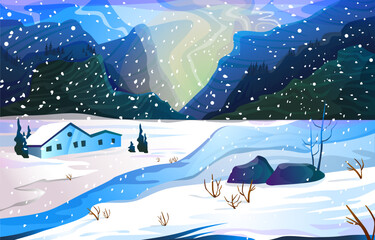 Winter background vector illustration. Winter forest scene.