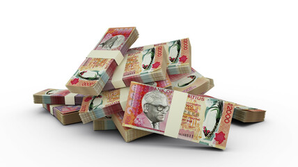 3D rendering of Stacks of Mauritian rupee notes