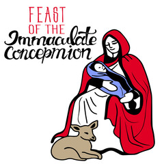 Feast of the Immaculate Conception of the Blessed Virgin Mary. Annunciation of the Most Holy Theotokos. Virgin Mary, baby Jesus, good news. Nativity scene with the Holy Family