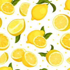 Fresh Lemon Seamless Pattern Design with Bright Yellow Citrus Fruit Vector Template