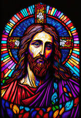 Stained glass Jesus Christ. Generative AI