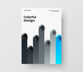 Multicolored book cover design vector layout. Creative realistic spheres annual report template.