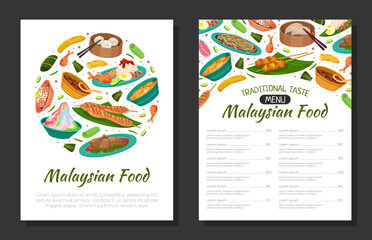 Malaysian Cuisine Banner Design with Served Dish and Meal Vector Template