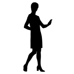 Vector silhouettes of women. Standing woman shape. Black color on isolated white background. Graphic illustration. EPS10.