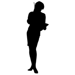 Vector silhouettes of women. Standing woman shape. Black color on isolated white background. Graphic illustration. EPS10.