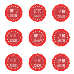 Set of Red Discount Labels with Percentage Off Offers
