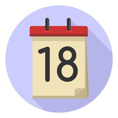 18 Vector flat daily calendar icon. Date and time, day, month. Holiday.