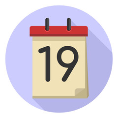19 Vector flat daily calendar icon. Date and time, day, month. Holiday.