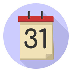 31 Vector flat daily calendar icon. Date and time, day, month. Holiday.