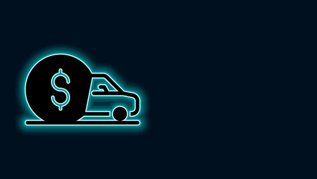 Glowing neon line Car rental icon isolated on black background. Rent a car sign. Key with car. Concept for automobile repair service. 4K Video motion graphic animation