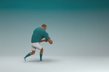 Fototapeta na wymiar An athlete wearing a green shirt and white pants. He is pulling or pushing something. 3d rendering of cartoon character in acting.