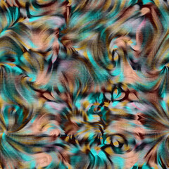 Obraz premium Marbled floral decorative pattern. Seamless botanical wash for organic all over print. Retro fashion tile. 