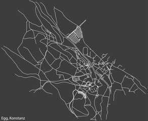 Detailed negative navigation white lines urban street roads map of the EGG QUARTER of the German town of KONSTANZ, Germany on dark gray background