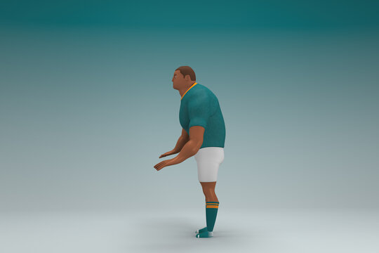 An athlete wearing a green shirt and white pants  is expression of hand when talking. 3d rendering of cartoon character in acting.